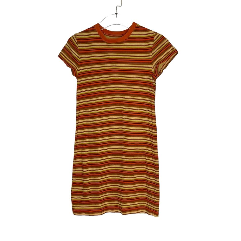 Urban Outfitters Orange Yellow Striped Tshirt Dress X-Small